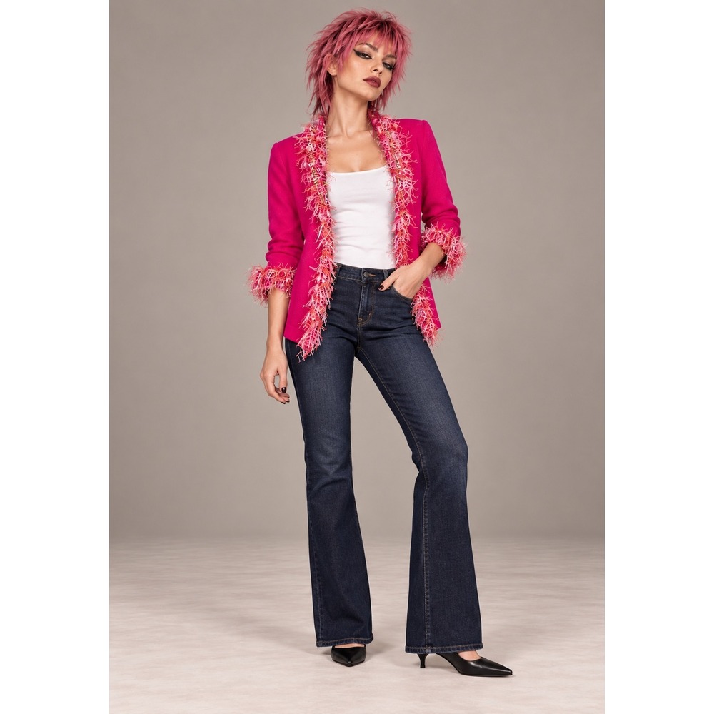 Bellepointe Pink Eyelash Trim Open Front Cardigan Sweater Small
